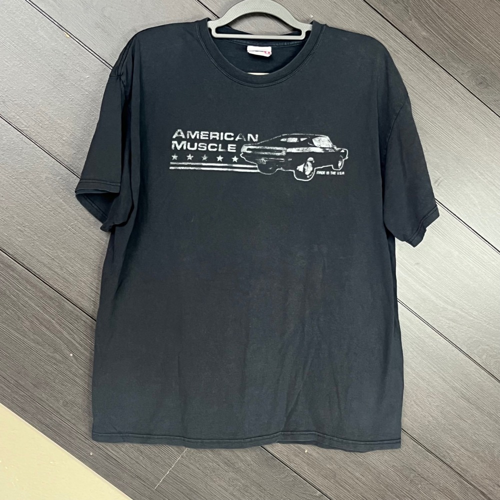 American Muscle Men Graphic T Shirt Car Print USA Black XL Vintage